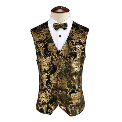 Gold-embossed casual formal vest waistcoat