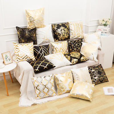 Gold-stamped throw pillow cover