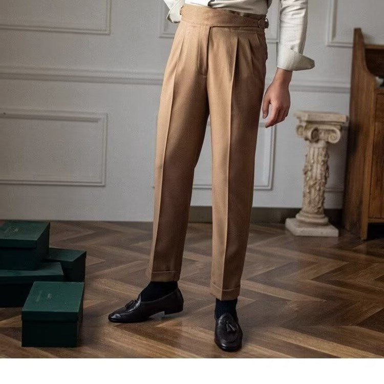 Mens High-Waisted Straight Leg Trousers