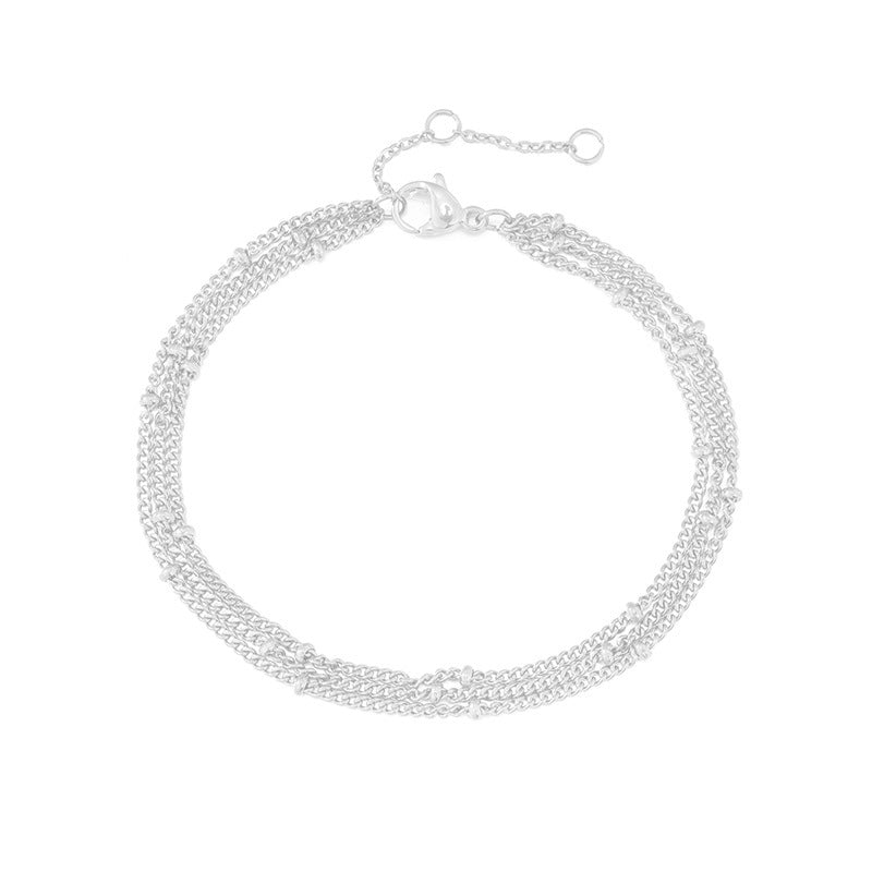 Women's Layered Bead Chain Bracelet Gold Plated Stainless Steel