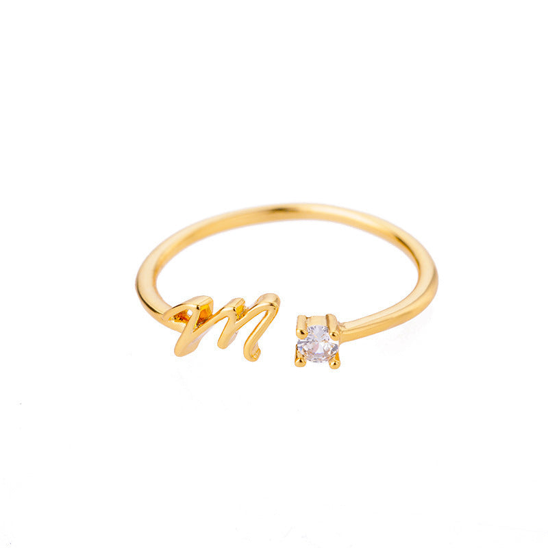 Alphabet Letter Ring Gold Plated Zinc Alloy Jewelry