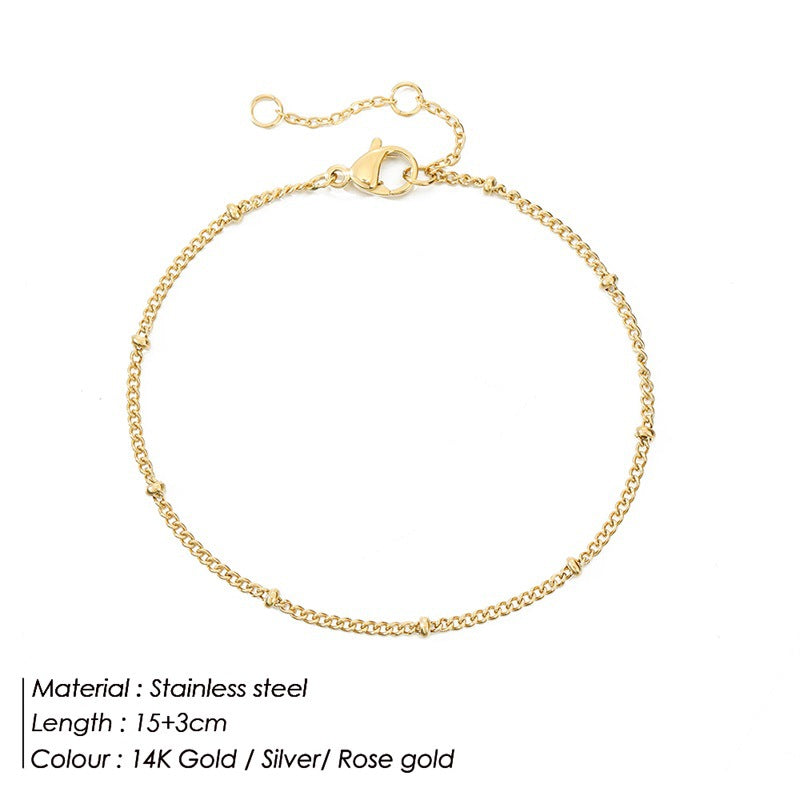 Women's Layered Bead Chain Bracelet Gold Plated Stainless Steel