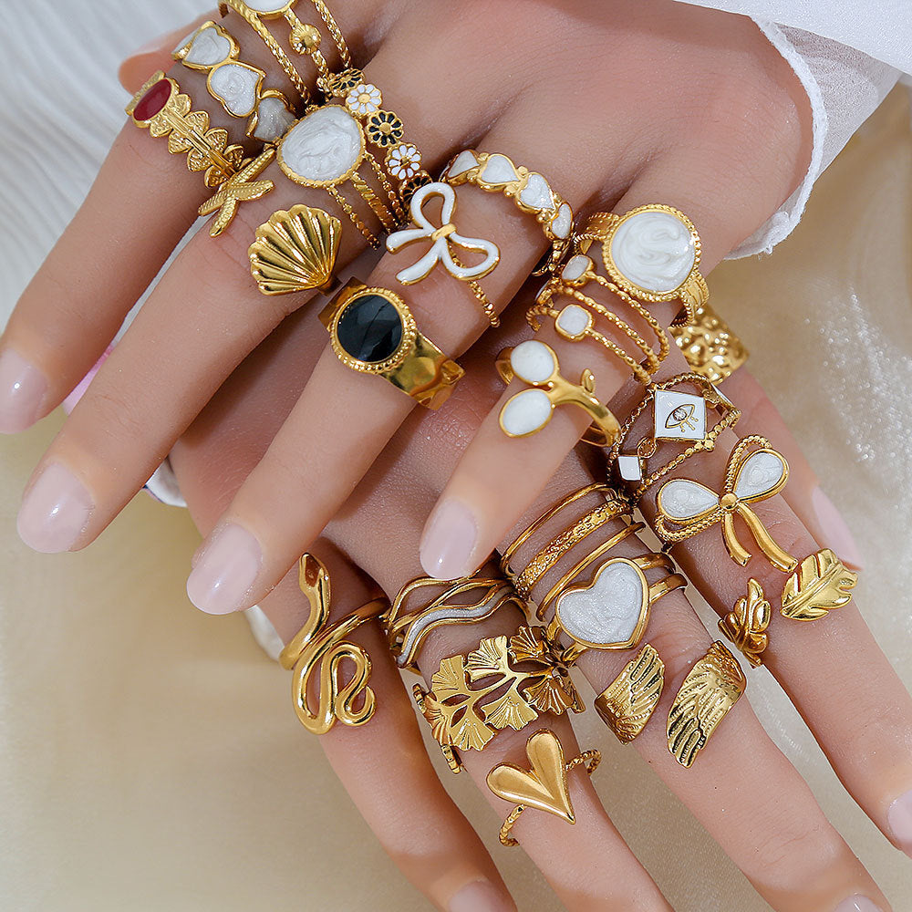 Stainless Steel Gold Plated Leaf Ring