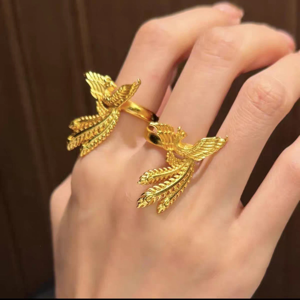 Ancient Phoenix Adjustable Ring Matte Gold Women Fashion Jewelry