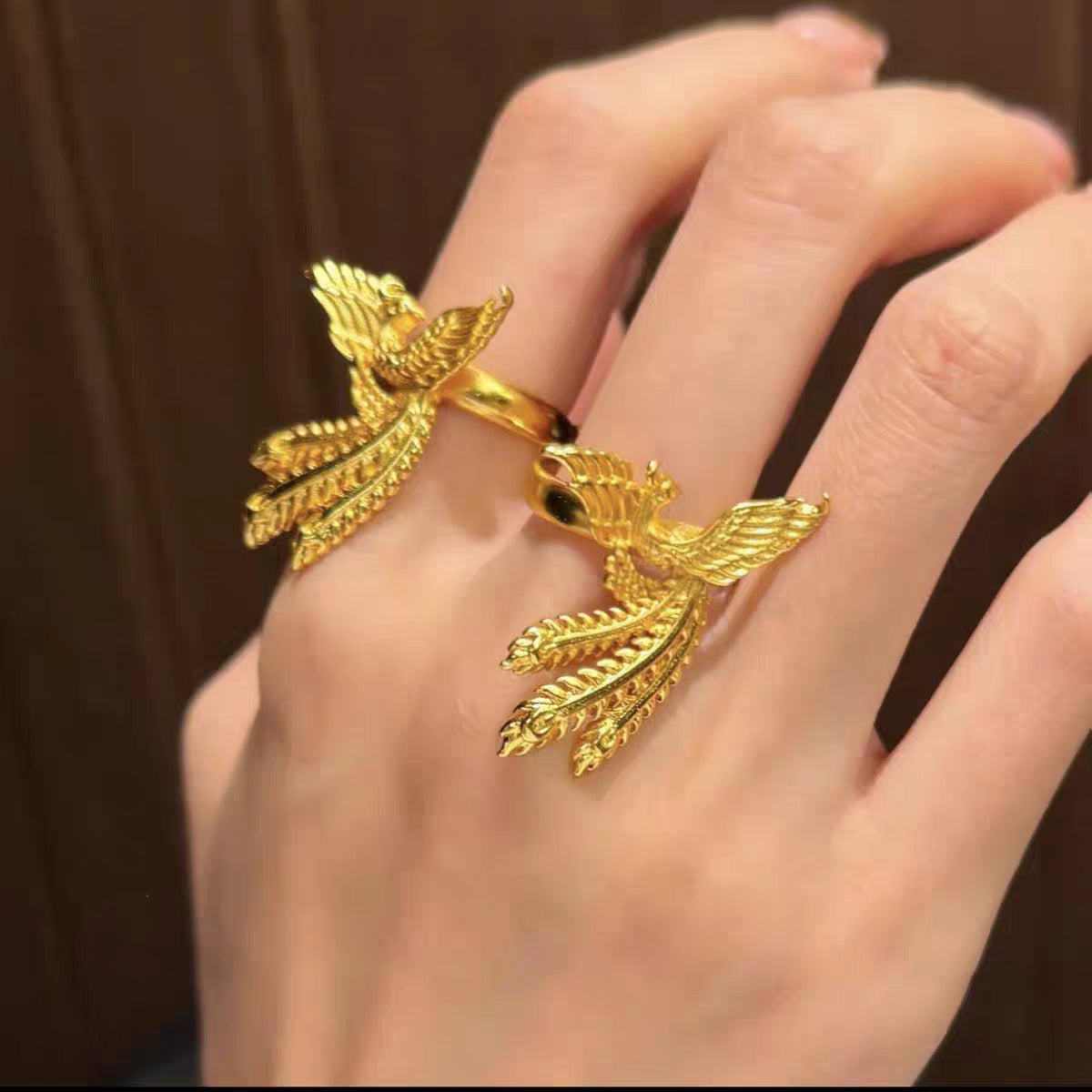 Ancient Phoenix Adjustable Ring Matte Gold Women Fashion Jewelry