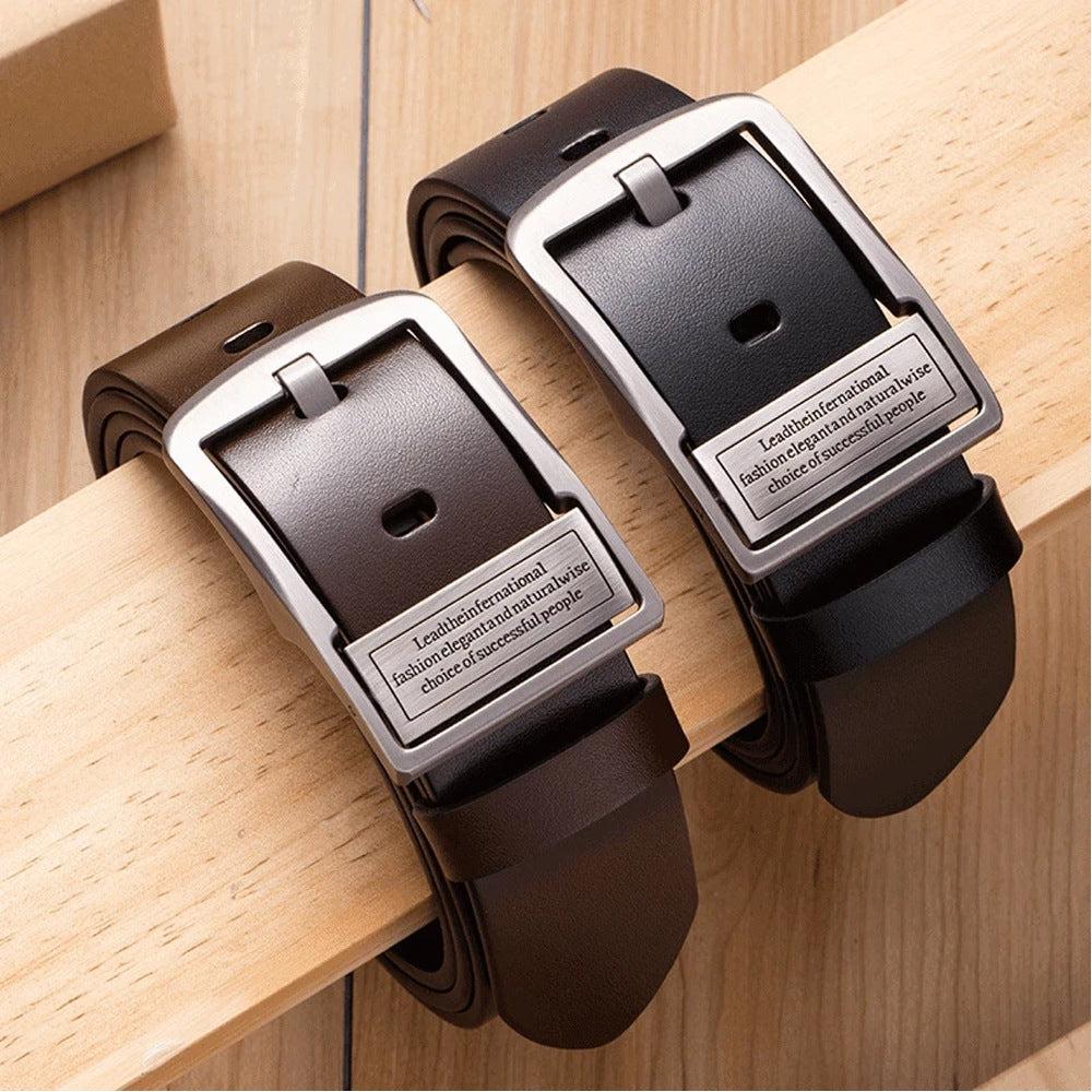 Mens Genuine Leather Pin Buckle Belt