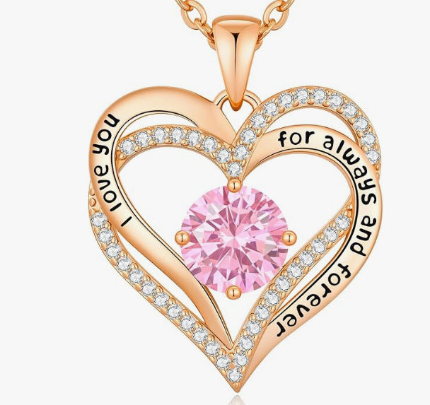 Heart Birthstone Necklace Rose Gold