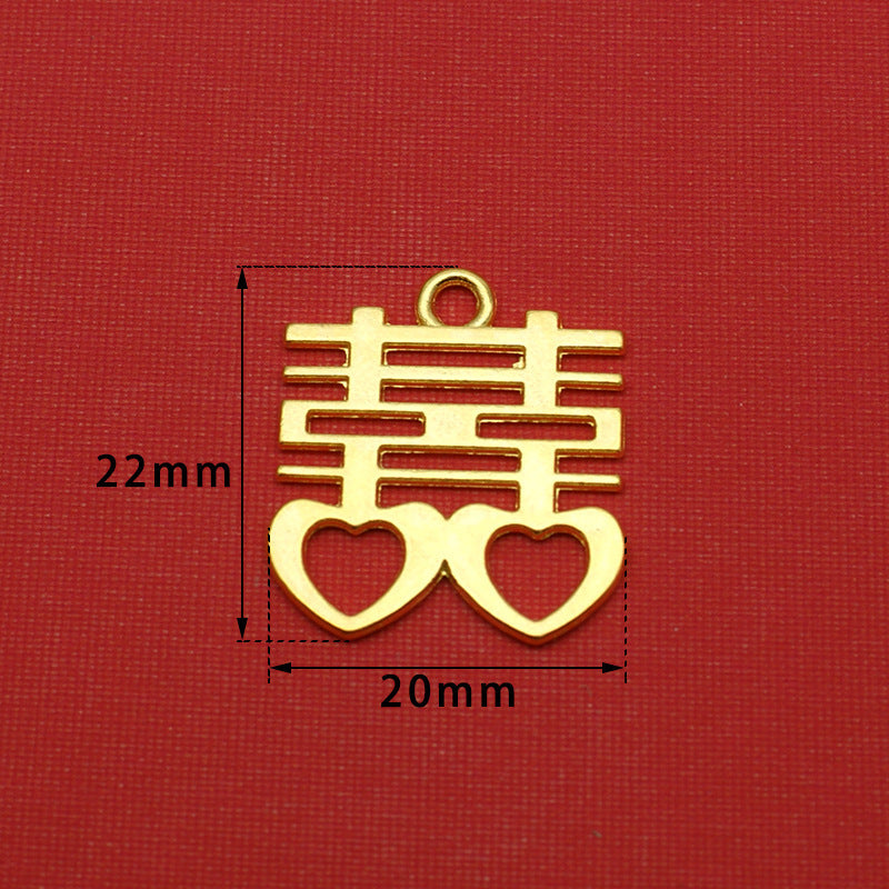 Gold Wedding Double Happiness Alloy Pendant