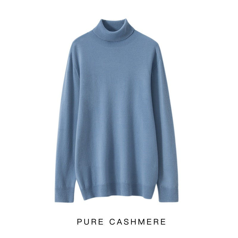 High Neck Pure Wool Sweater Men Pullover Knitted Casual
