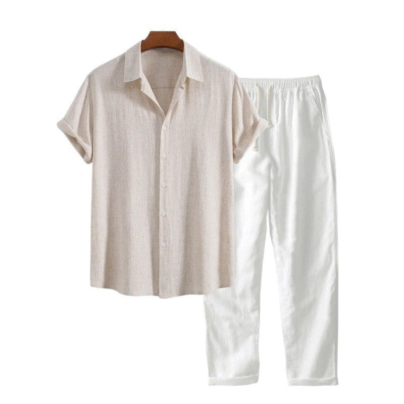 Ensemble chemise et pantalon à manches courtes de couleur unie pour homme