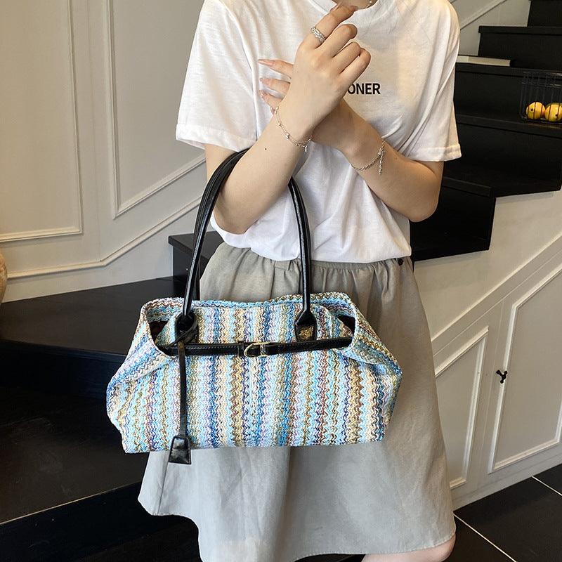 Rainbow Woven Tote Bag for Women