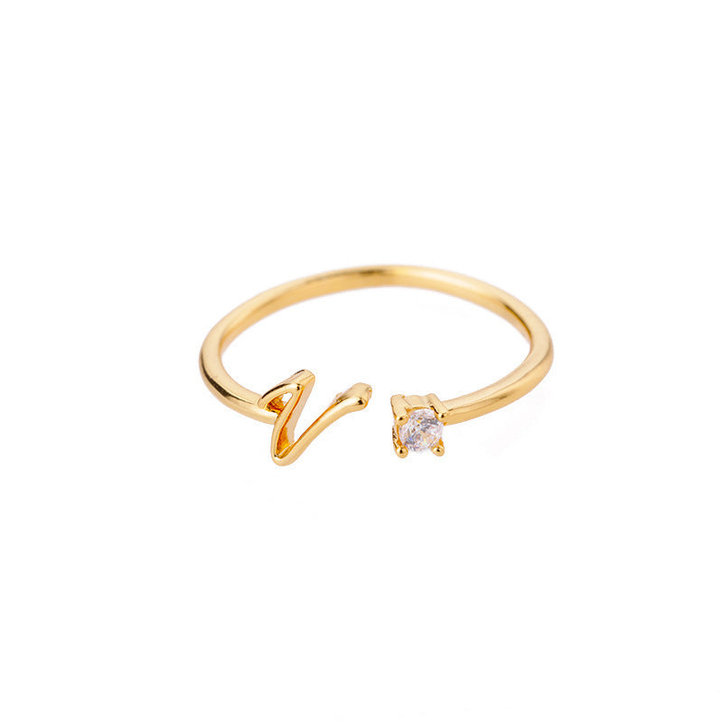 Alphabet Letter Ring Gold Plated Zinc Alloy Jewelry