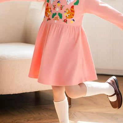 Children's Animal Embroidered Long Sleeve Dress