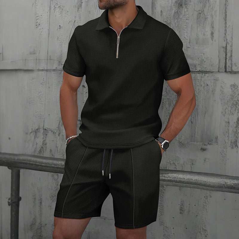Herren Polo-Sport-Set Waffelstruktur Top & Shorts M–3XL | Men's Waffle Texture Lapel Polo Sport Set Top & Shorts M–3XL