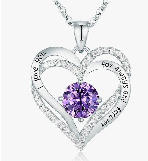 Heart Birthstone Necklace Rose Gold