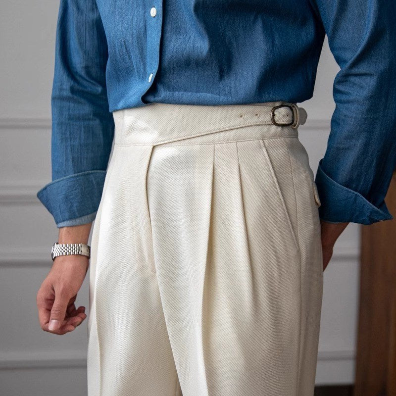Mens High-Waisted Straight Leg Trousers