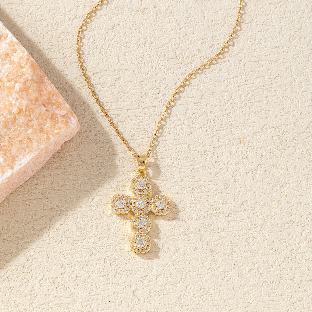 Gold Plated Cross Necklace with Zircon
