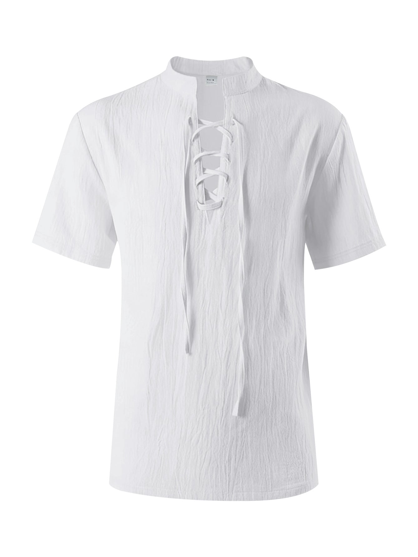 Mens Casual Linen Stand Collar Short Sleeve Shirt