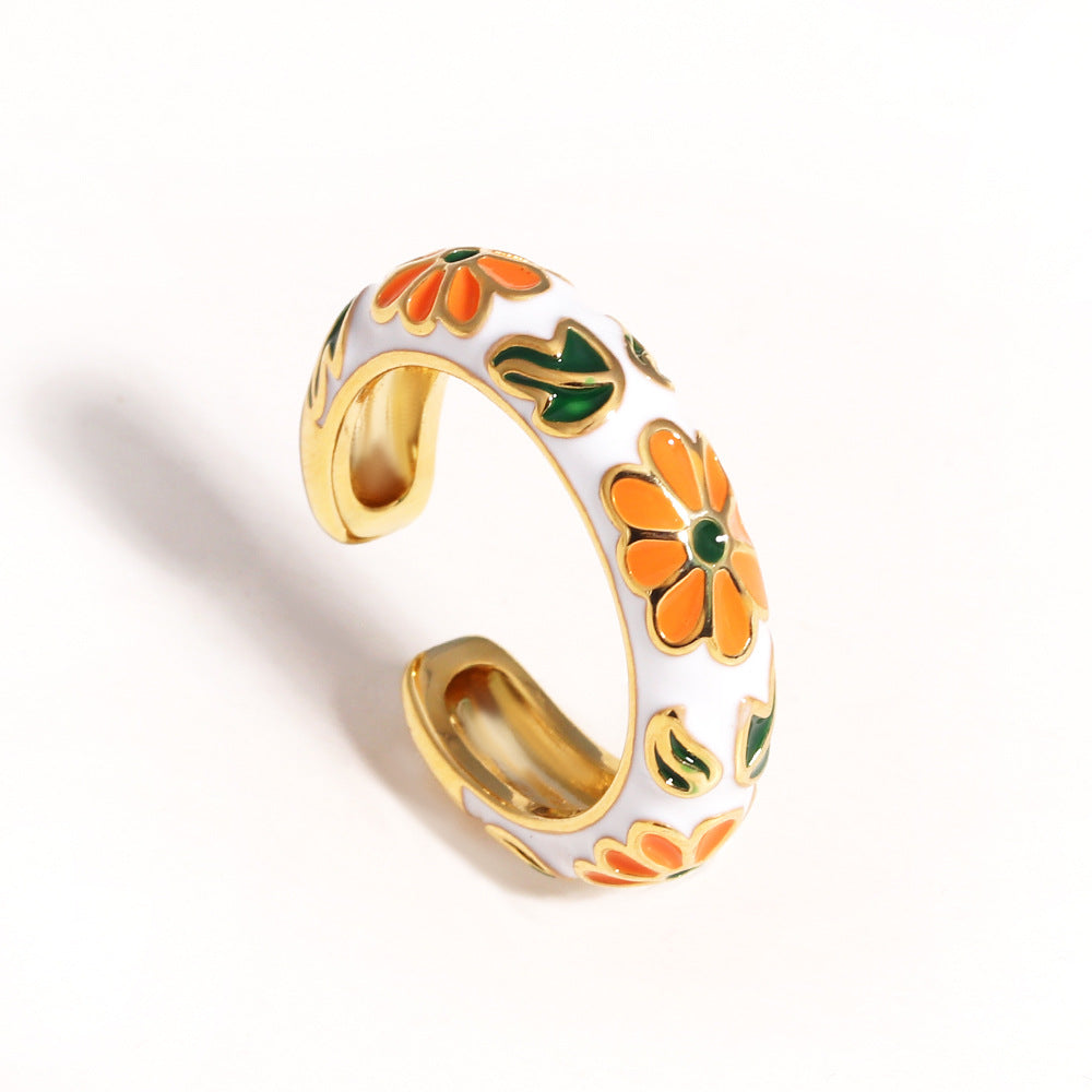 Floral Enamel Gold Plated Ring