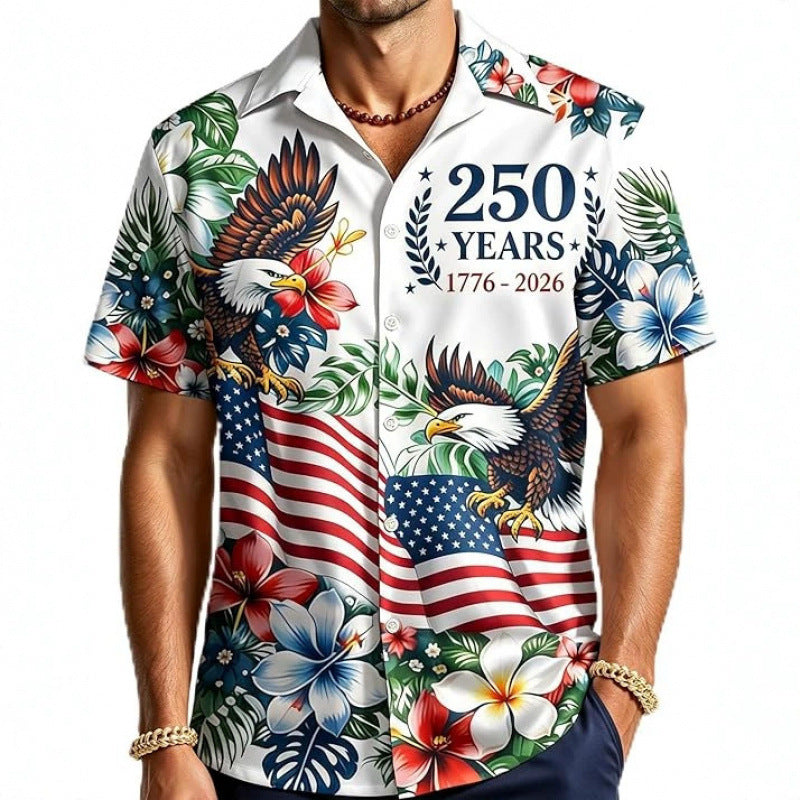 Mens Patriotic Hawaiian Shirt Short Sleeve