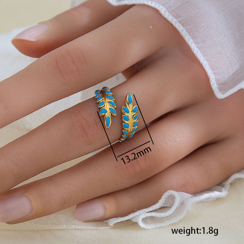 Stainless Steel Gold Plated Leaf Ring
