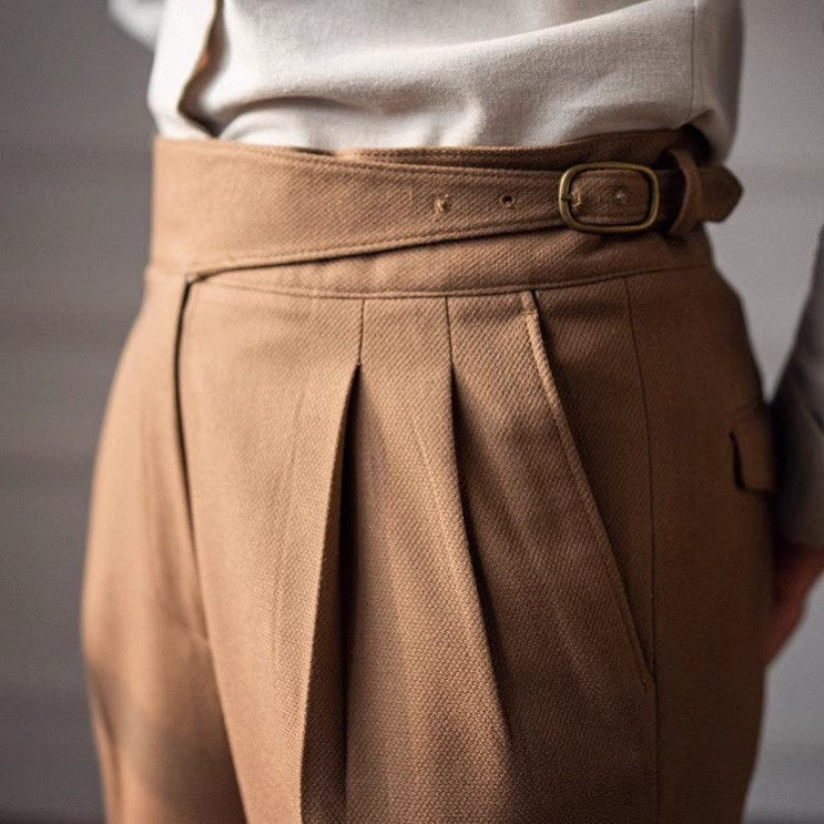 Mens High-Waisted Straight Leg Trousers