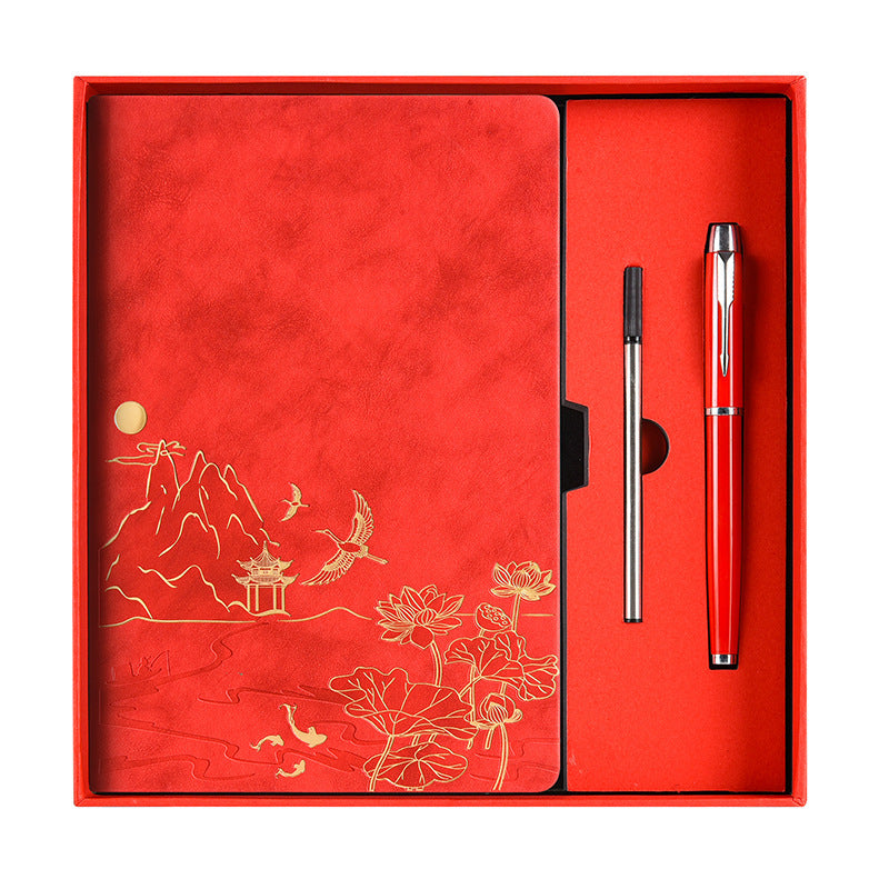A5 Imitation Leather Notebook Gift Set with Gold Stamping