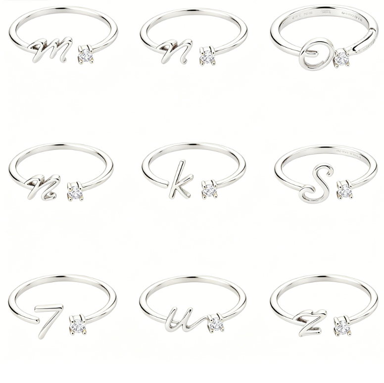 Alphabet Letter Ring Gold Plated Zinc Alloy Jewelry