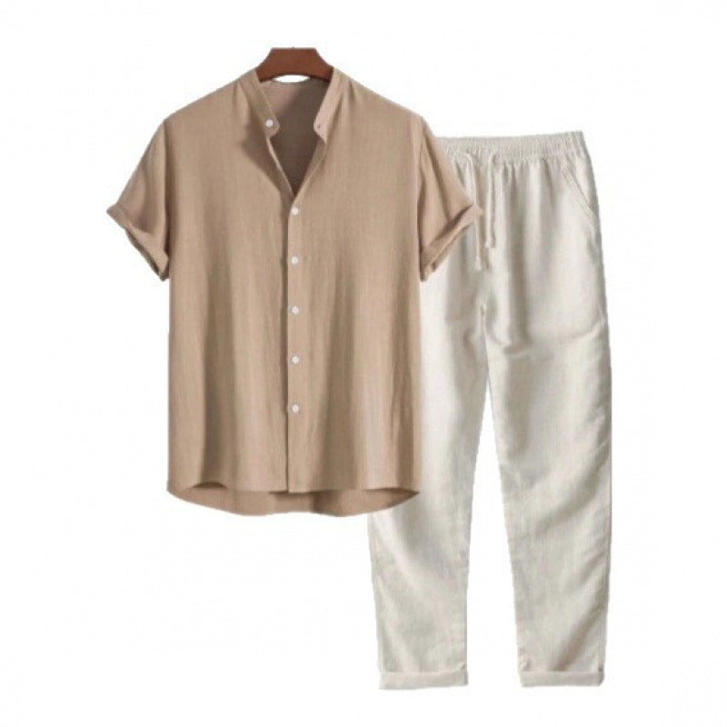 Ensemble chemise et pantalon à manches courtes de couleur unie pour homme