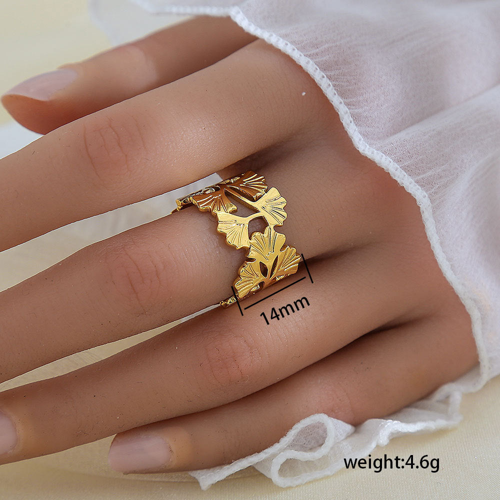 Stainless Steel Gold Plated Leaf Ring
