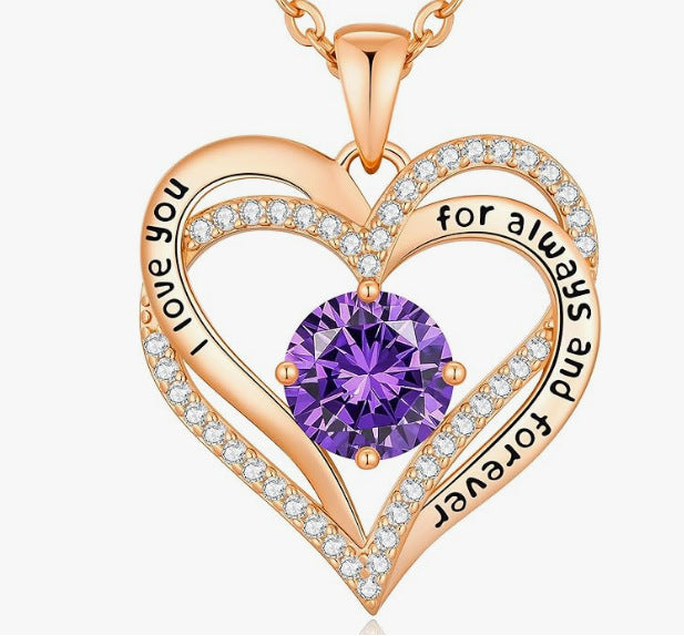Heart Birthstone Necklace Rose Gold