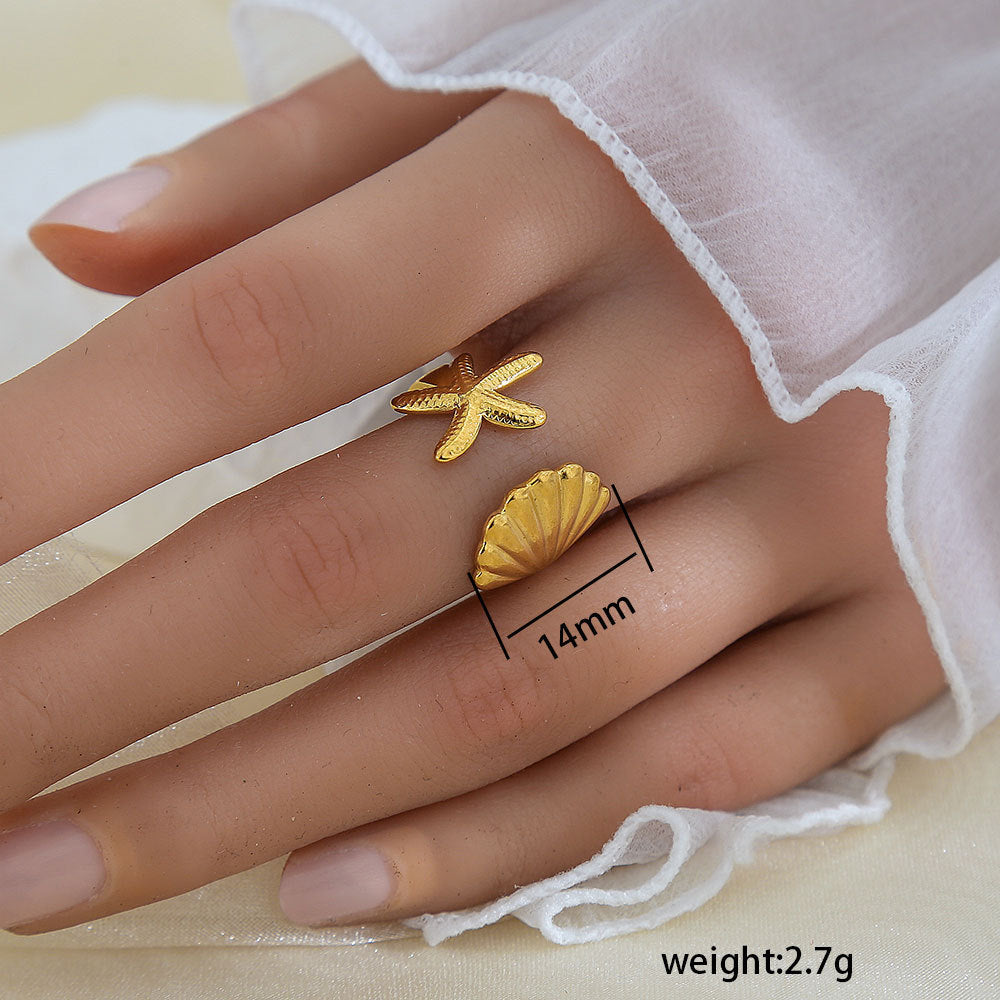 Stainless Steel Gold Plated Leaf Ring