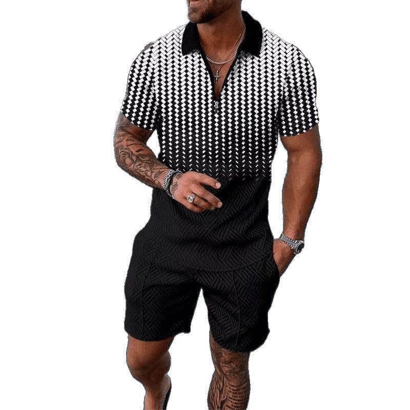 Herren 2-teiliges Set Baroque-Print Kurzarm-Top & Shorts Polyester 48 Varianten | Men's 2-Piece Baroque Print Set Short-Sleeve Top & Shorts 48 Styles
