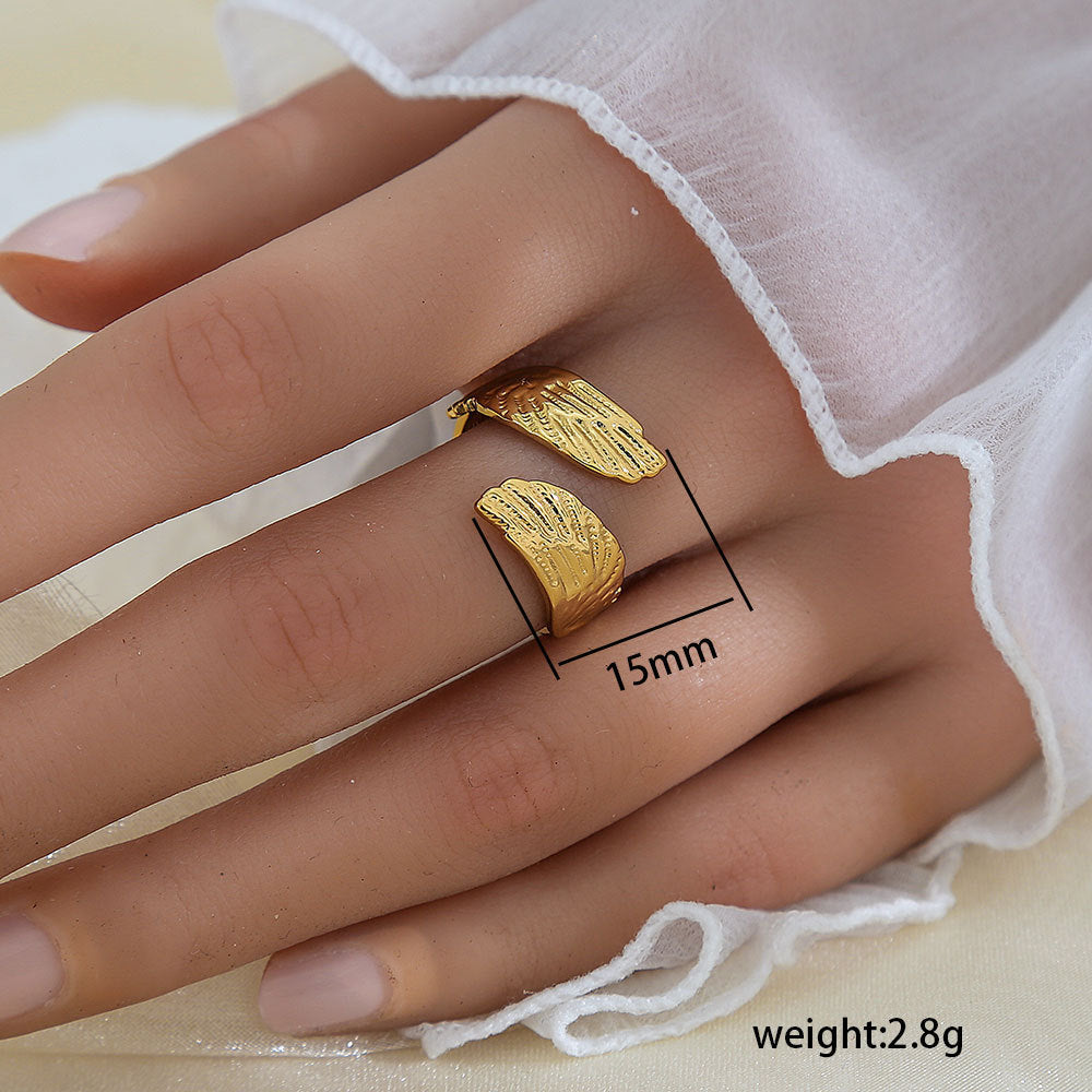 Stainless Steel Gold Plated Leaf Ring