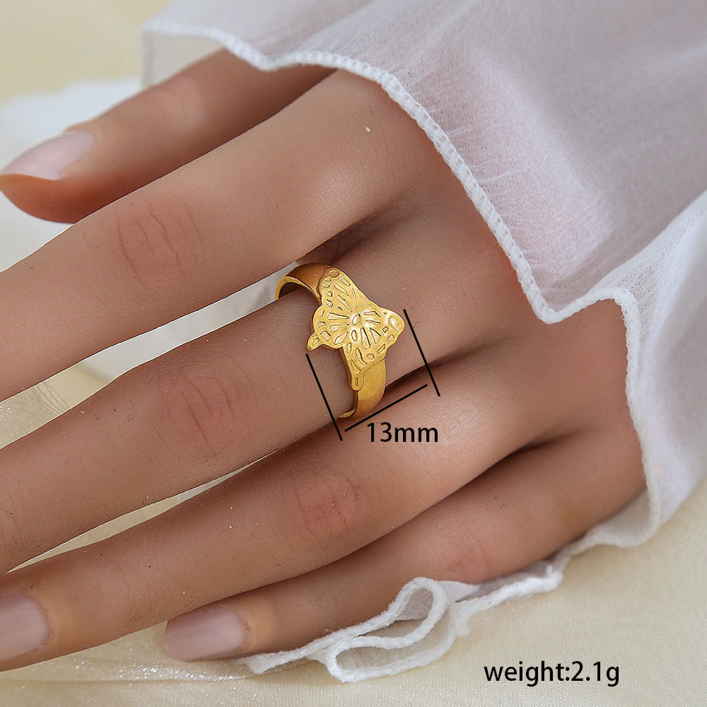 Stainless Steel Gold Plated Leaf Ring