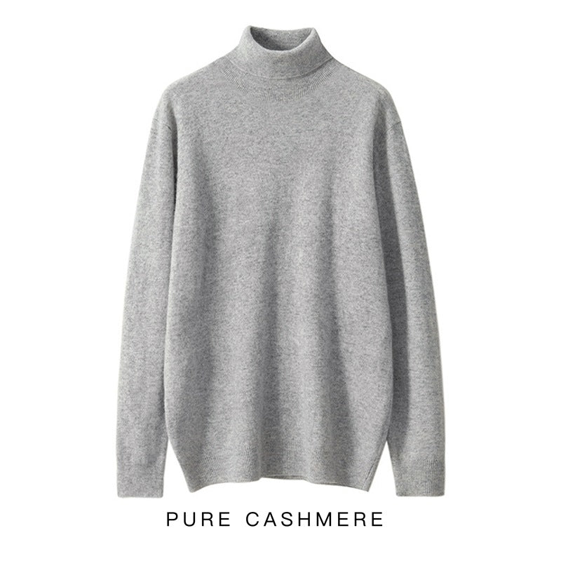High Neck Pure Wool Sweater Men Pullover Knitted Casual
