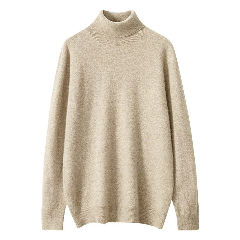 High Neck Pure Wool Sweater Men Pullover Knitted Casual