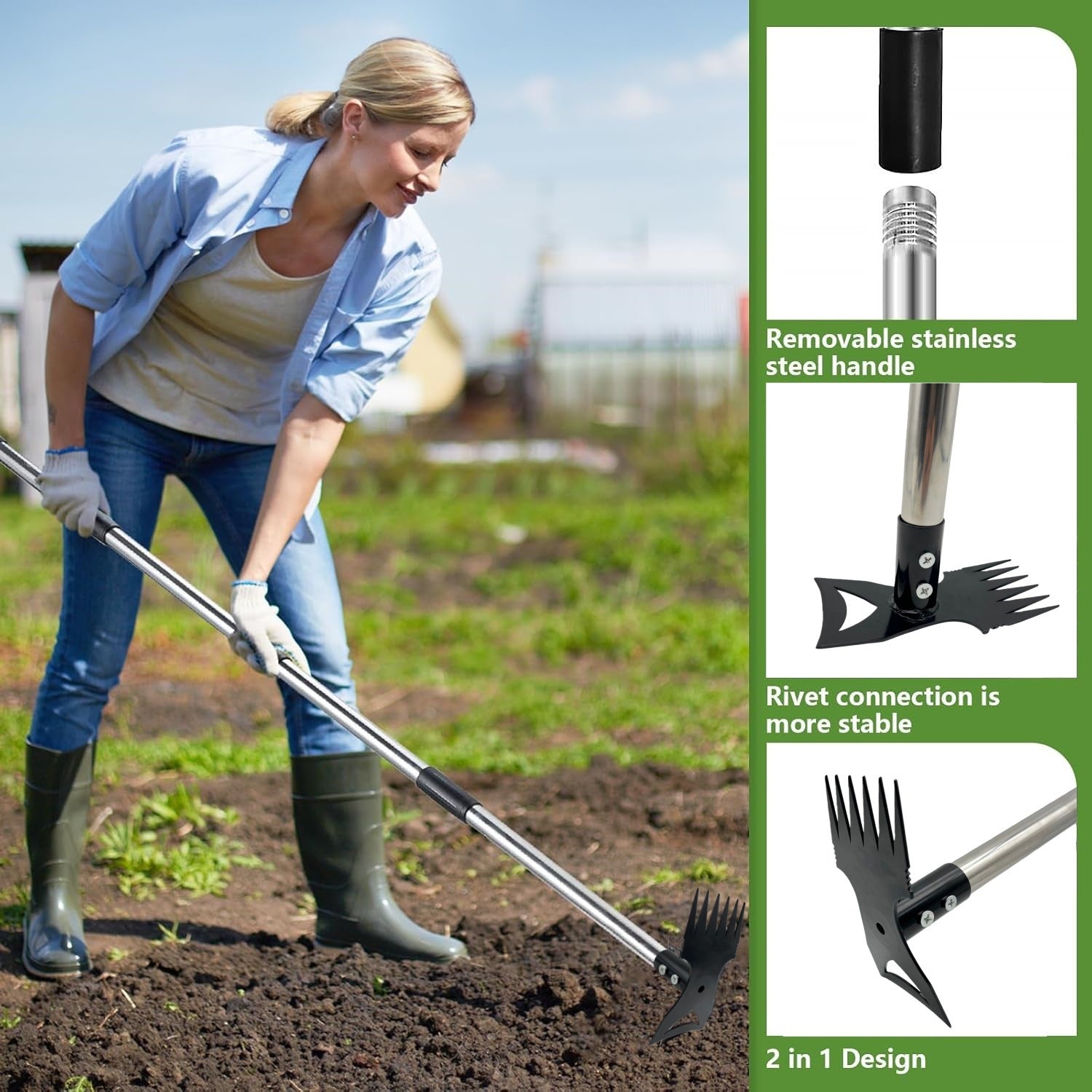 All-Steel Dual-Purpose Hoe, Weeding Shovel, Household Garden Pointed Rake, Dual-Purpose Small Hoe, Multi-Functional Hoe