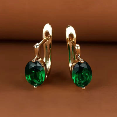 Oval Emerald Gold Plated Earrings
