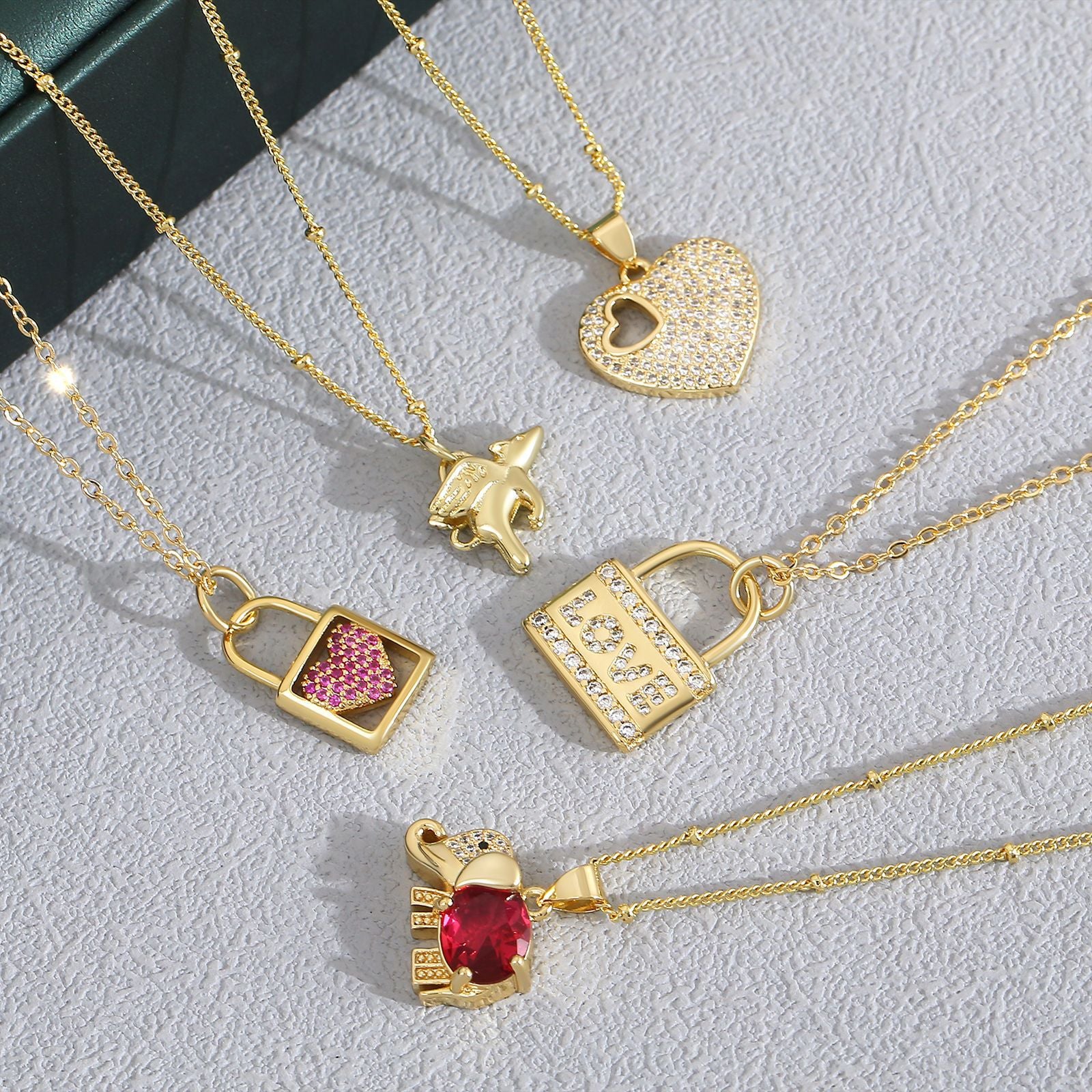 Heart Shaped Zircon Necklace Gold Plated Chain