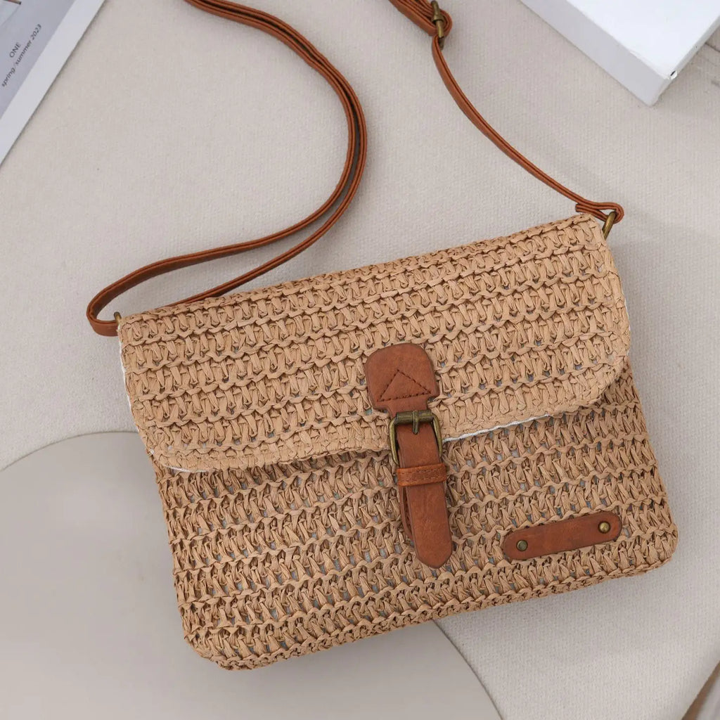 Sac bandoulière rétro en paille pour femme