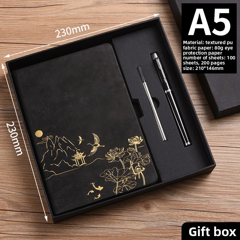 A5 Imitation Leather Notebook Gift Set with Gold Stamping