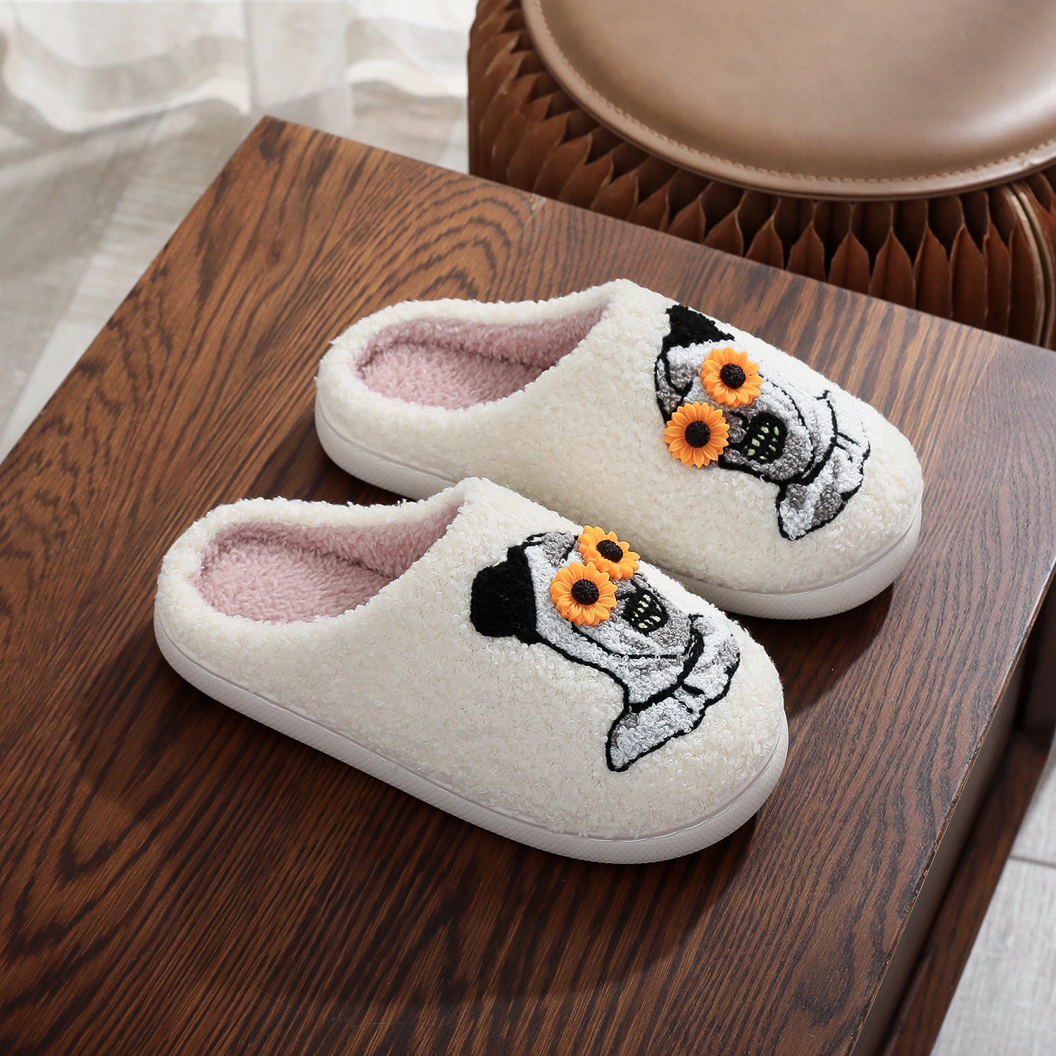 Halloween Baumwollhausschuhe für Herren Damen Winter Warme Totenkopf Geist Kürbis Indoor Hausschuhe
