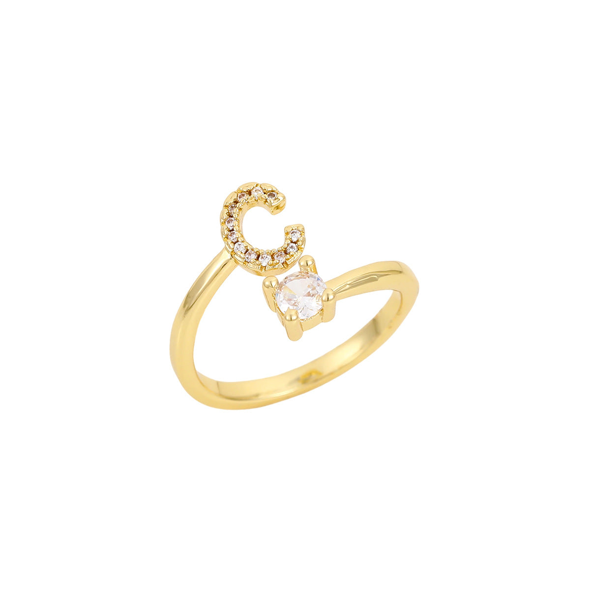 Gold Plated Letter Initial Open Rings