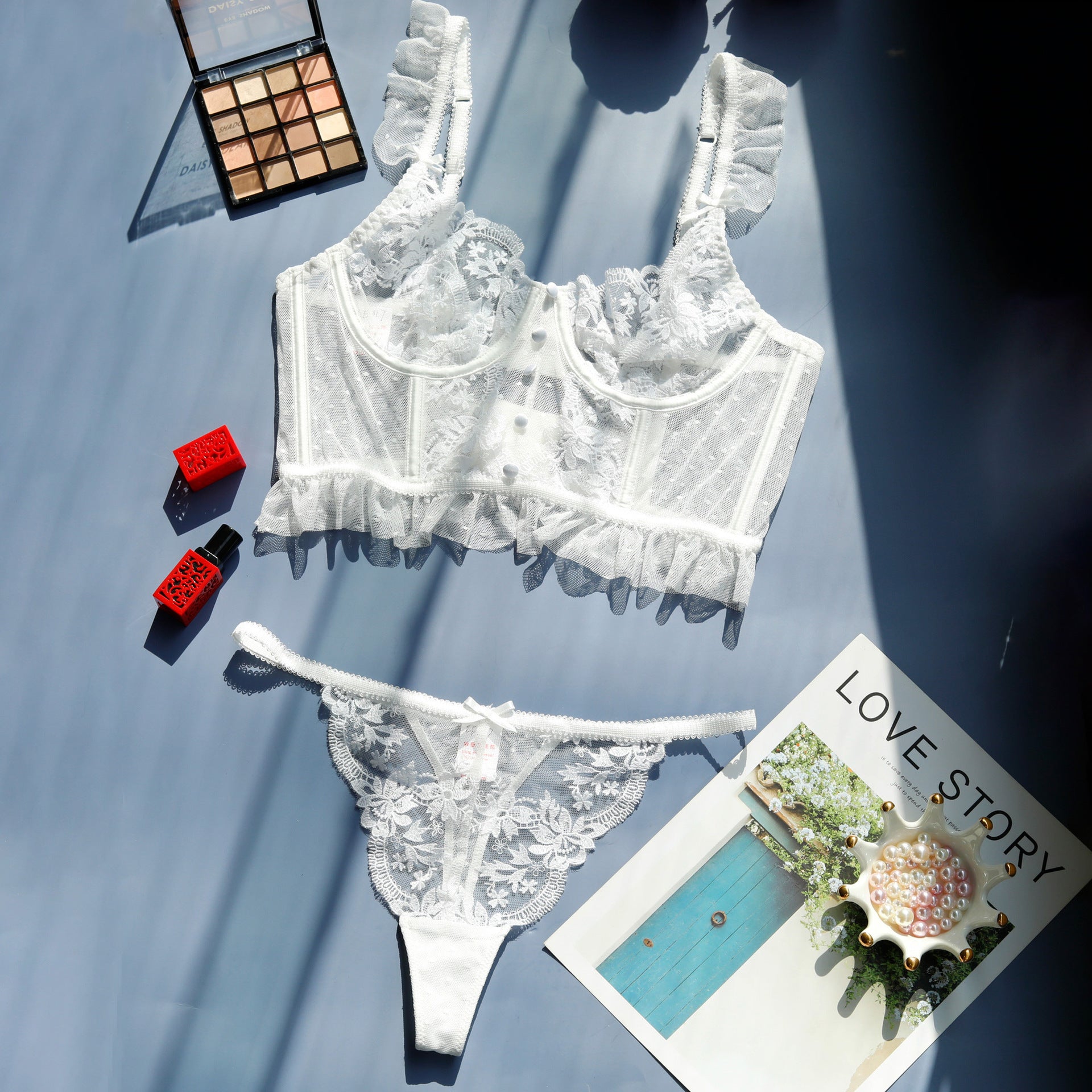 Sheer Embroidered Lace Suspender Intimates