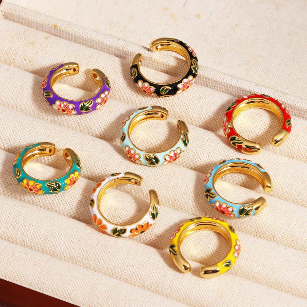 Floral Enamel Gold Plated Ring