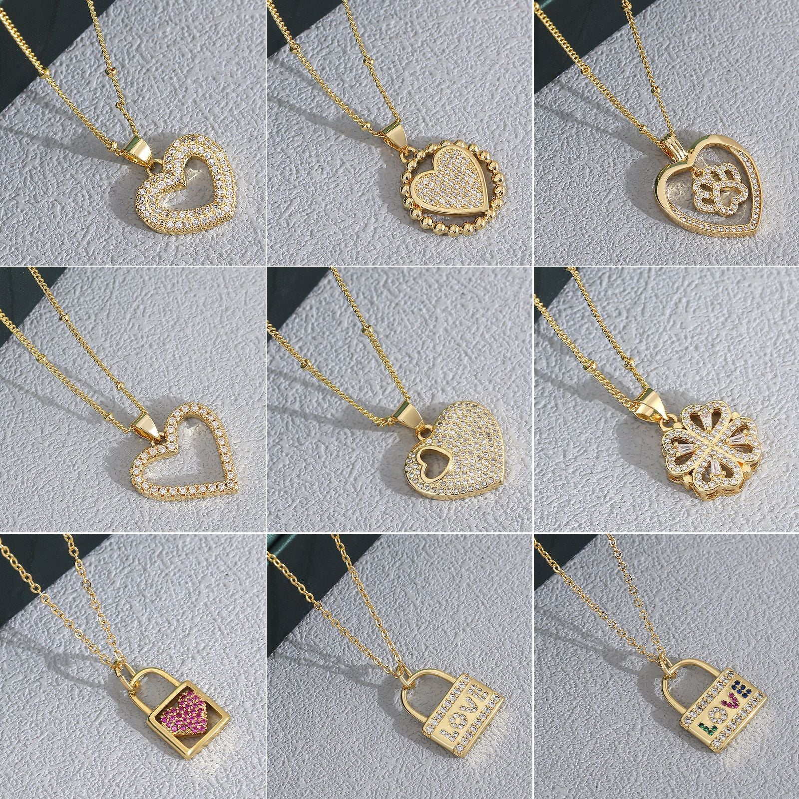 Heart Shaped Zircon Necklace Gold Plated Chain