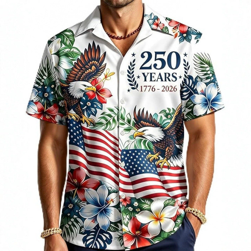 Mens Patriotic Hawaiian Shirt Short Sleeve