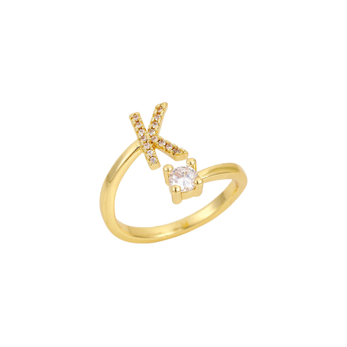Gold Plated Letter Initial Open Rings