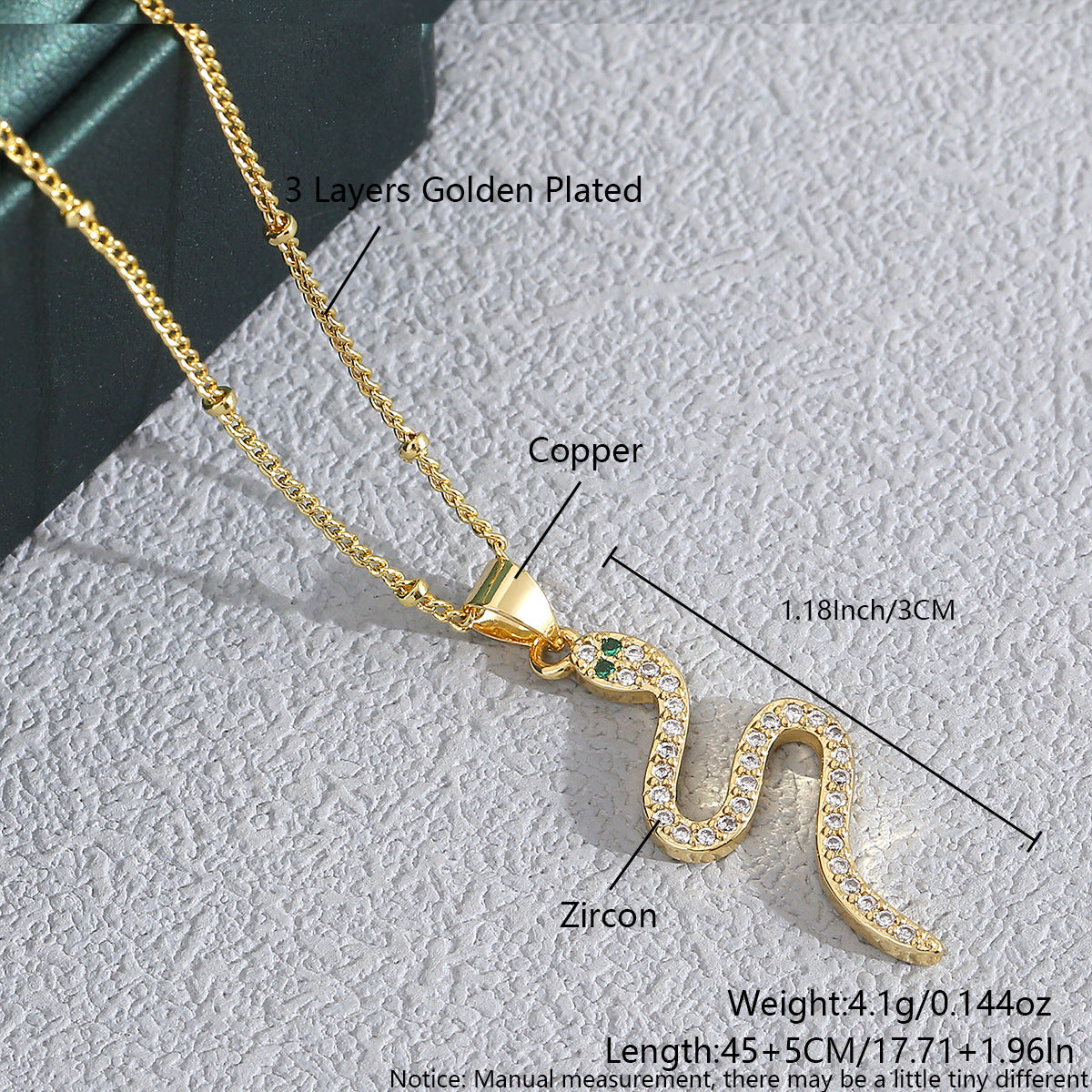 Heart Shaped Zircon Necklace Gold Plated Chain